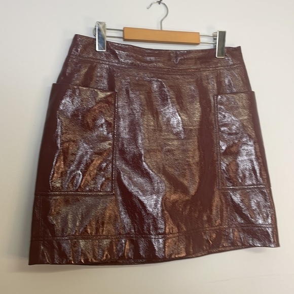 Anthropologie Maeve Faux Burgundy Patent Leather Mini Skirt Sz 14 - Picture 3 of 7